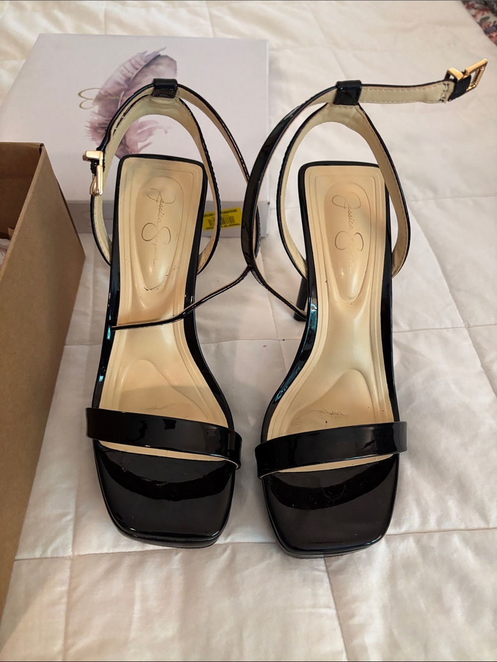 Jessica Simpson Black Patent Leather Strappy Ankle-Heel Sandals Sz 7